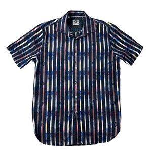 International Laundry SS Modern Fit Button Shirt  Men's M  Black Printed Stripe